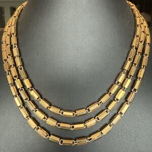 Vintage Gold Tone Bar Link Long 60” Chain Necklace Great Layering Versatile